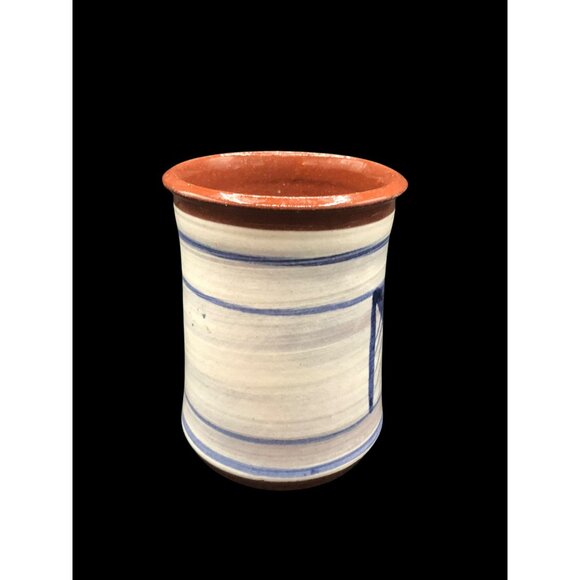 Handpainted Madrid New Mexico Pottery Mug & Plate Set Signed Blue White Terracot - Picture 3 of 10